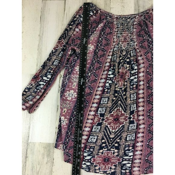 Lucky Brand Boho Print Blouse Blue Maroon Womens Sz S - Picture 12 of 12
